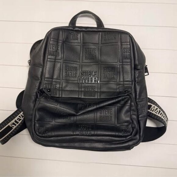 Steve Madden Black Logo Embossed Mini Backpack